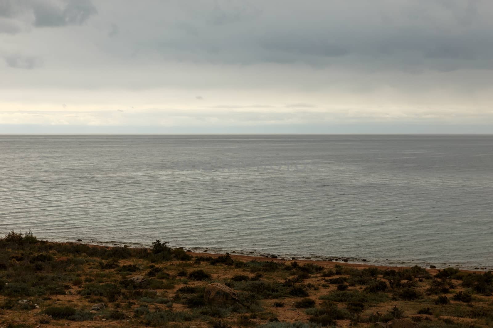 Issyk-Kul Lake, Kyrgyzstan. Stormy clouds over the lake.