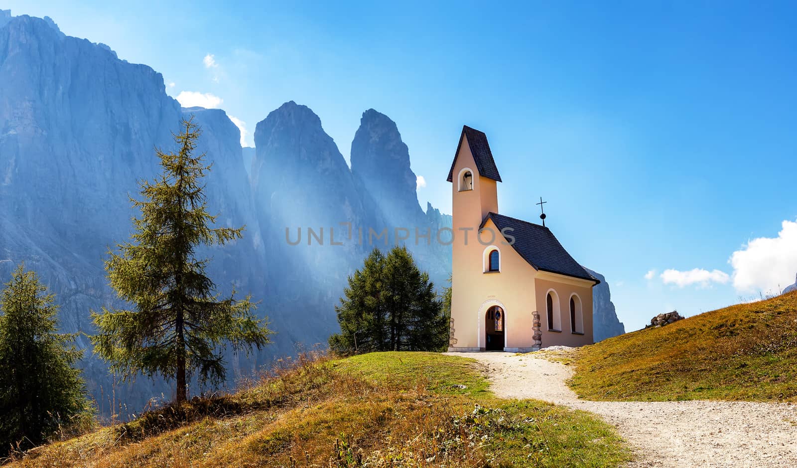 The San Maurizio chapel on the Gardena Pass, a saddle between th by necro79