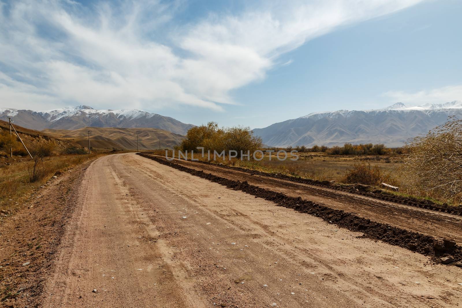 A367 highway passing in the Chui region of Kyrgyzstan near the village of Kojomkul.