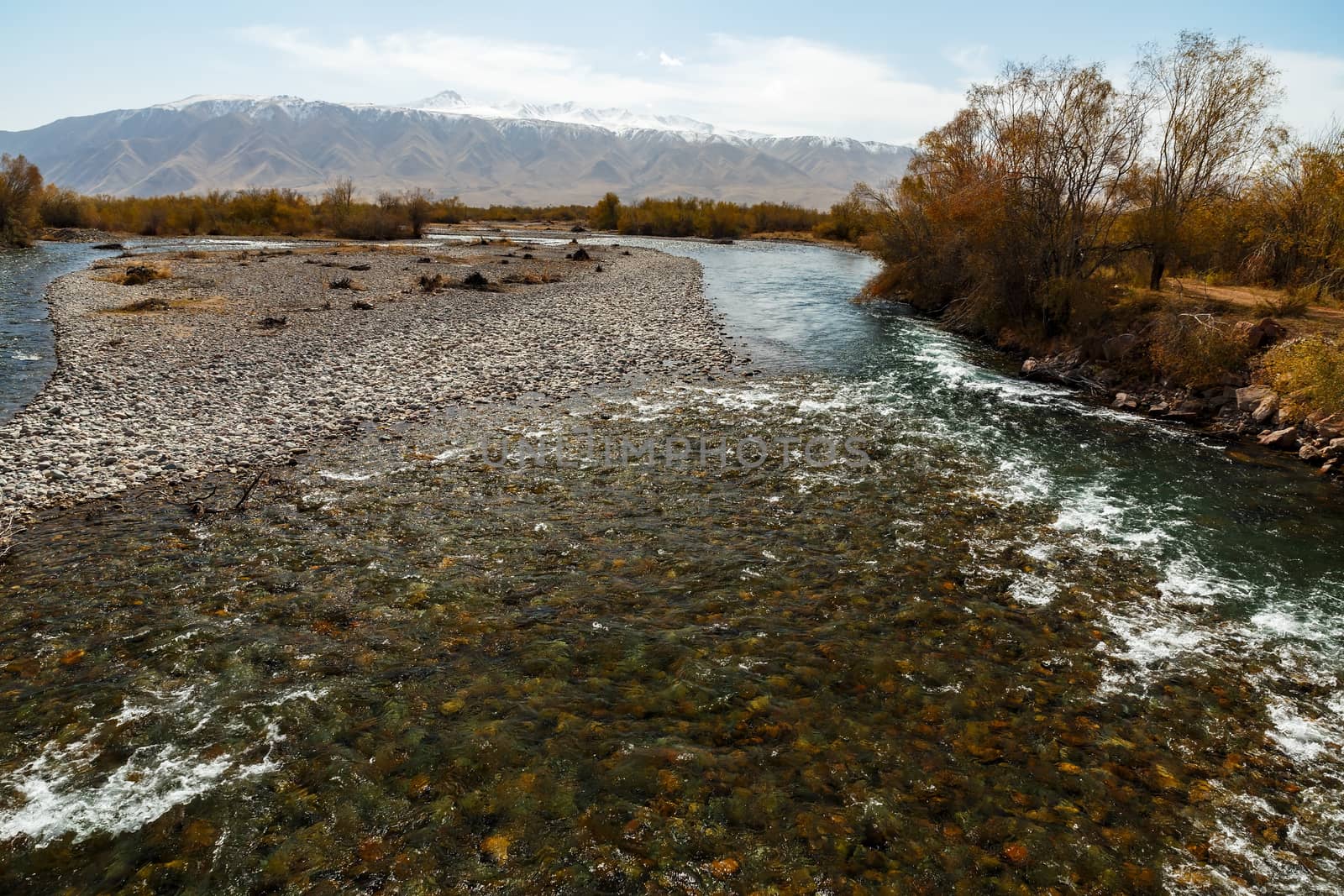 West Karakol River. Mountain river in the Suusamyr Valley in Kyrgyzstan.