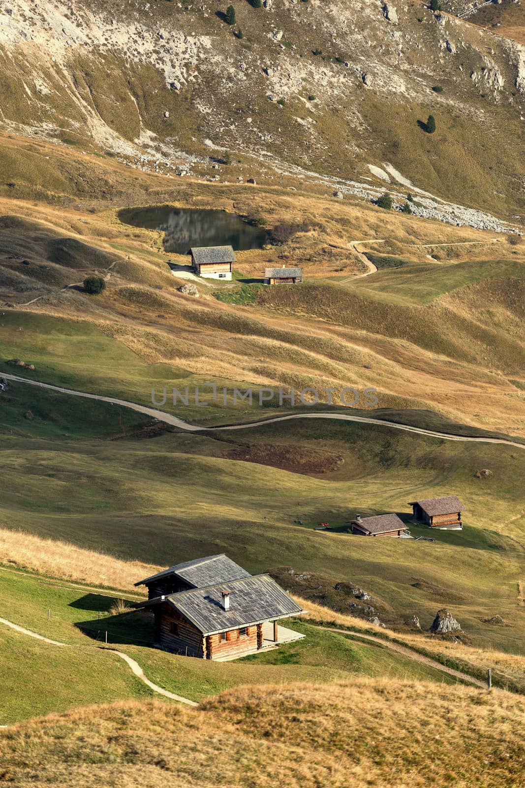 Chalet closeup from seceda plateau,  Dolomites, Italy, Europe by necro79