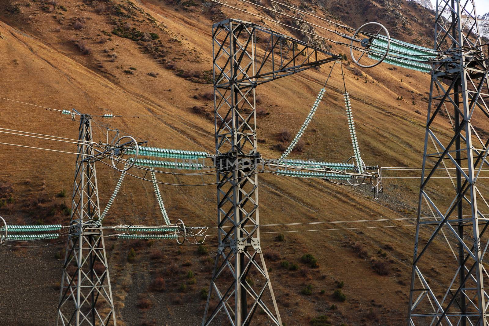 power lines in the mountains of Kyrgyzstan. electricity pylon