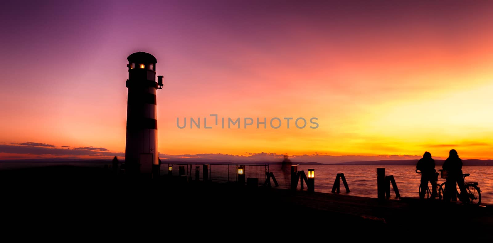 Wonderful Summer Sunset Impression of lighthouse at lake Neusiedl