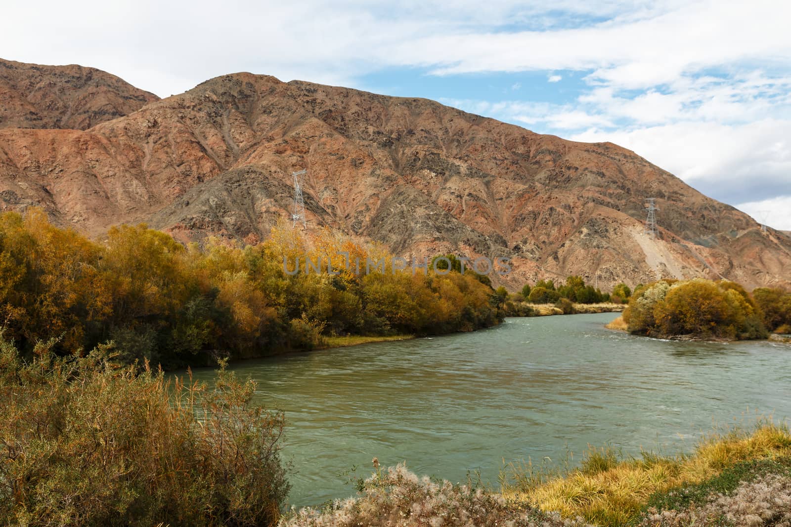Chu River in Kyrgyzstan, border between the Issyk-Kul region and the Naryn region