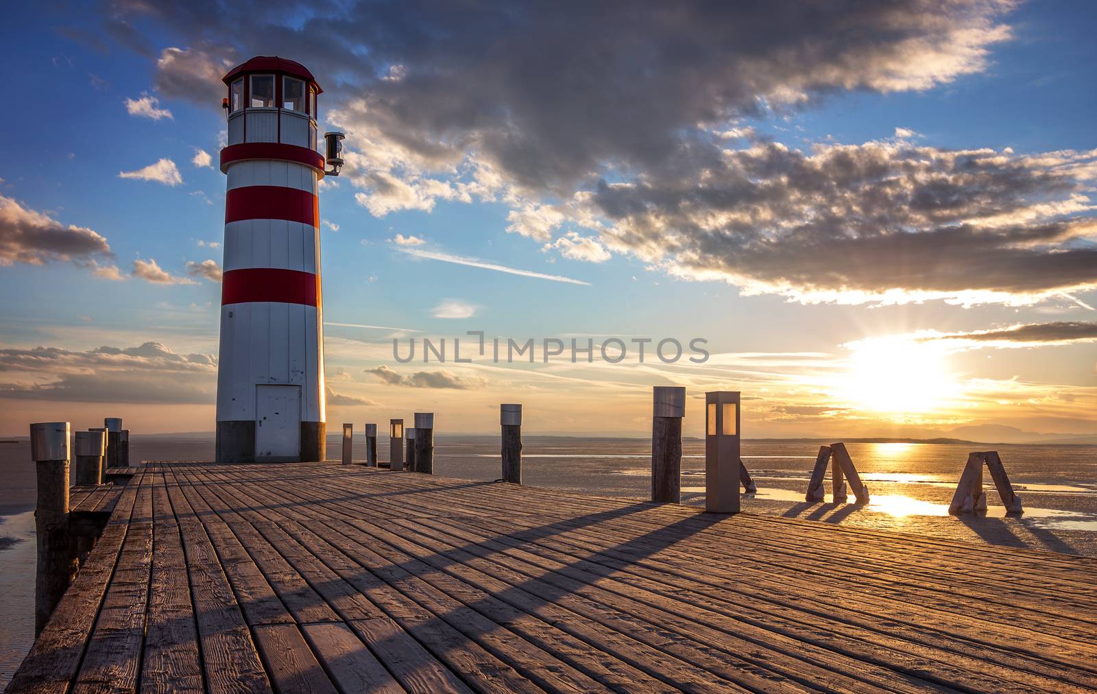 Lighthouse at sunset, Podersdorf am see, Austria