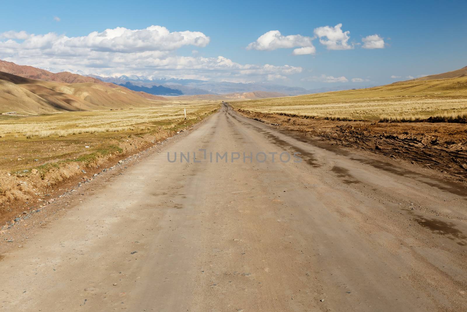 A367 highway, passing in the Naryn region of Kyrgyzstan, near the village of Uzunbulak in Kochkor District