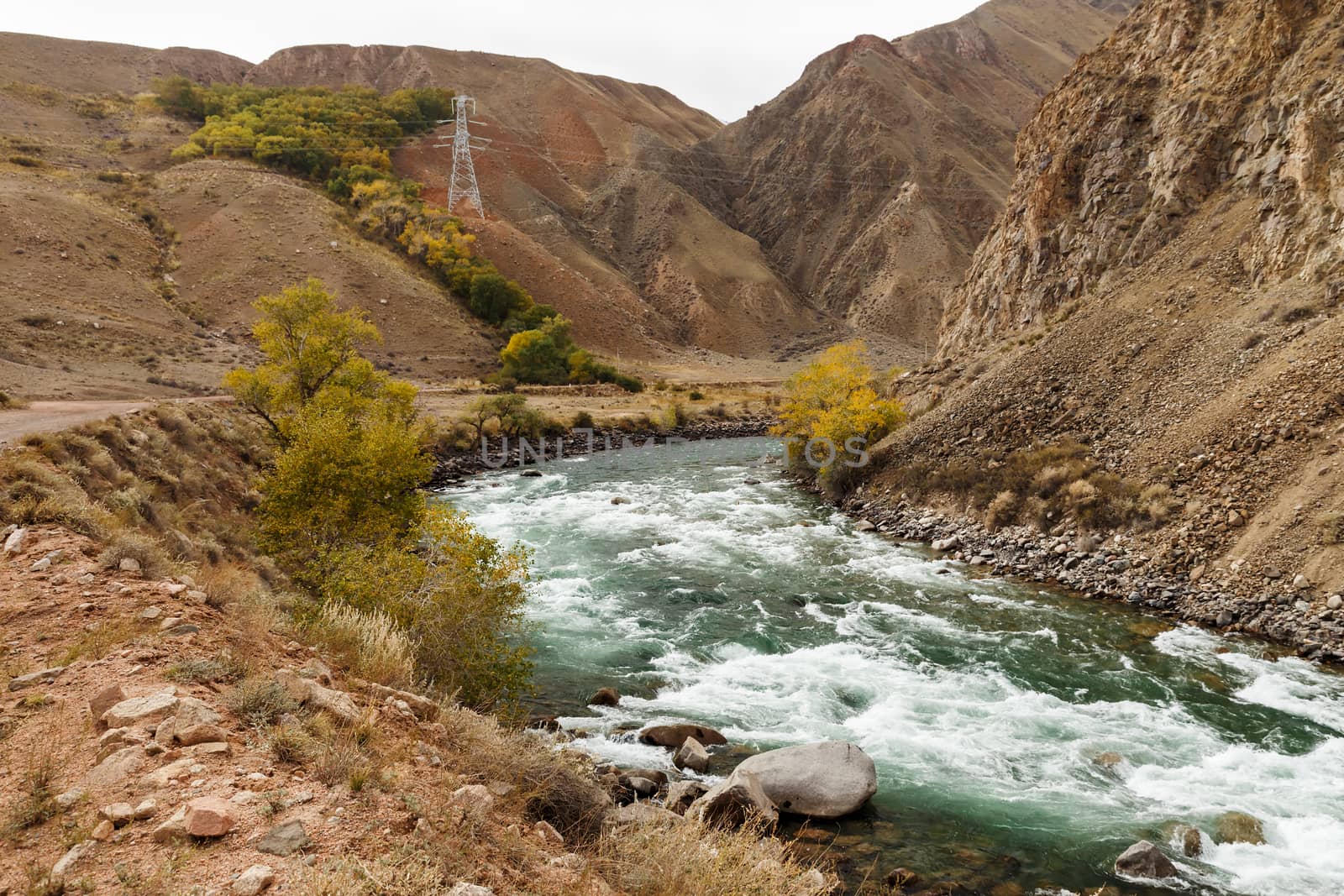 Kokemeren river, Naryn Region Kyrgyzstan, mountain river in the gorge