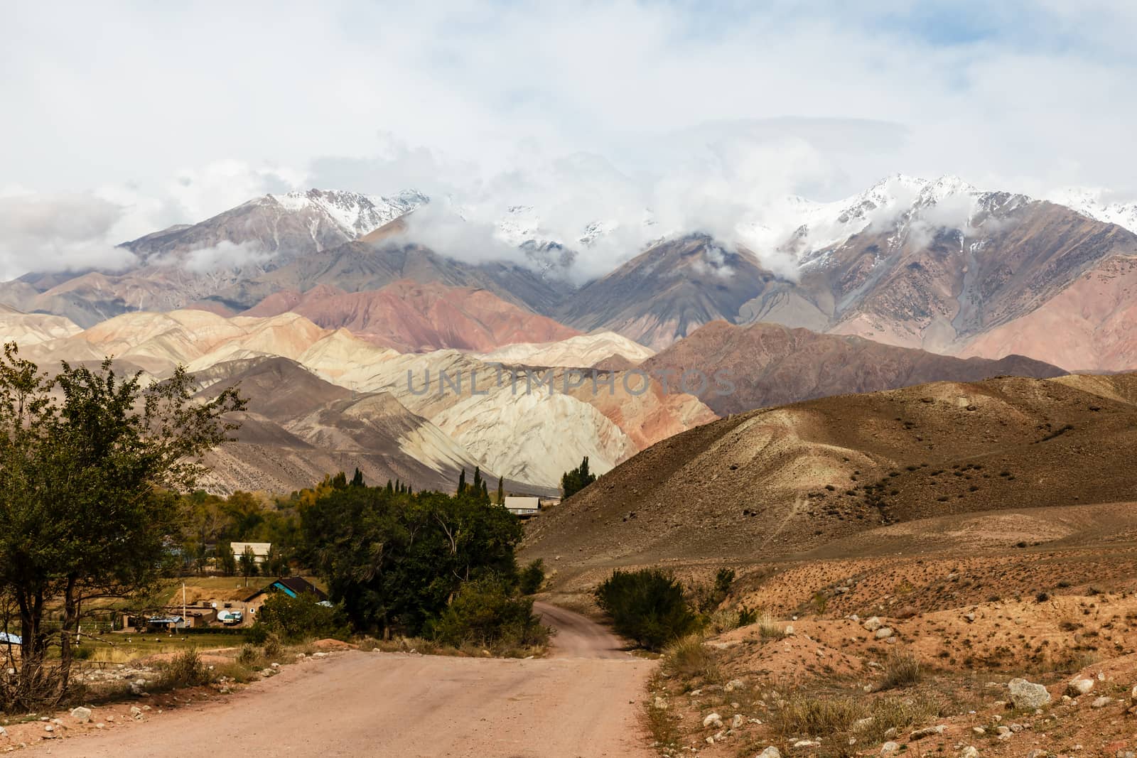 mountain road in Jumgal District of the Naryn region of Kyrgyzstan., mountain landscape