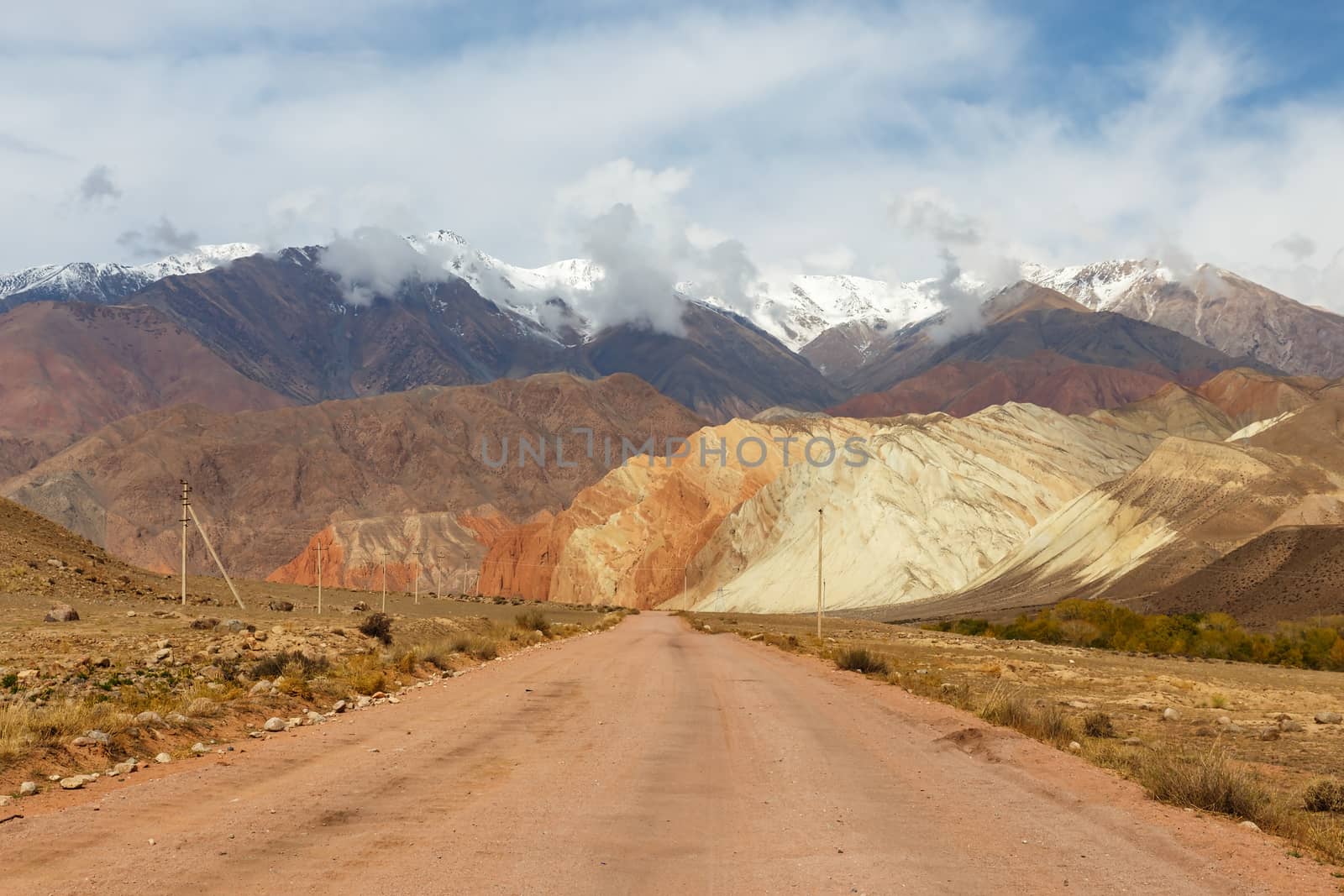 mountain road in Jumgal District of Kyrgyzstan, mountain landscape