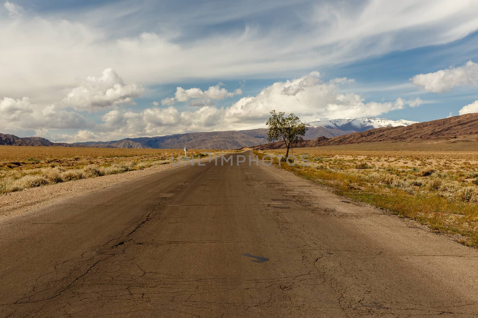 A 365 highway, passing in the Issyk-Kul Region of Kyrgyzstan, in the area of Orto Tokoy Reservoir