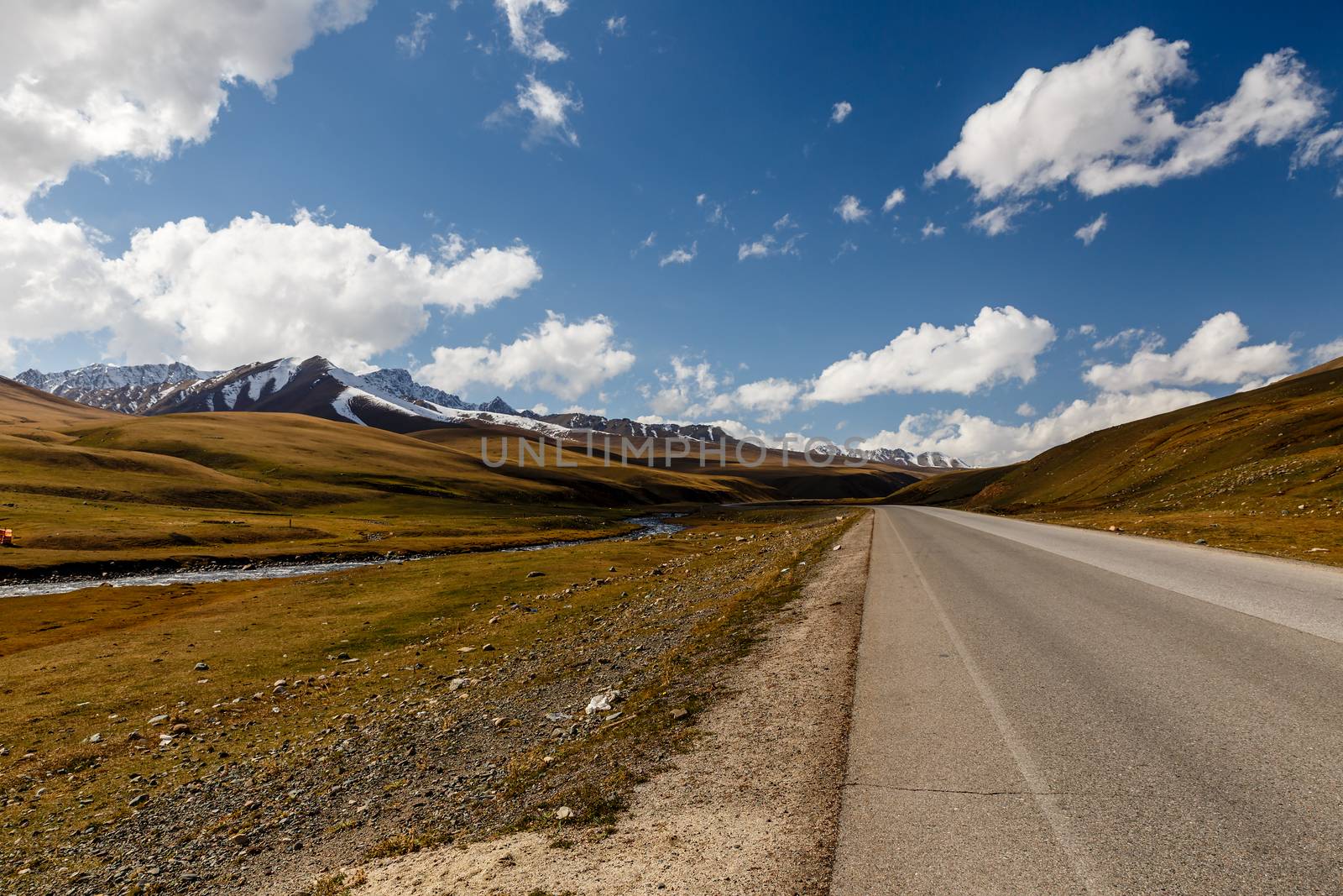 asphalt road, Bishkek-Osh highway M41, Suusamyr valley Chuy Province Kyrgyzstan