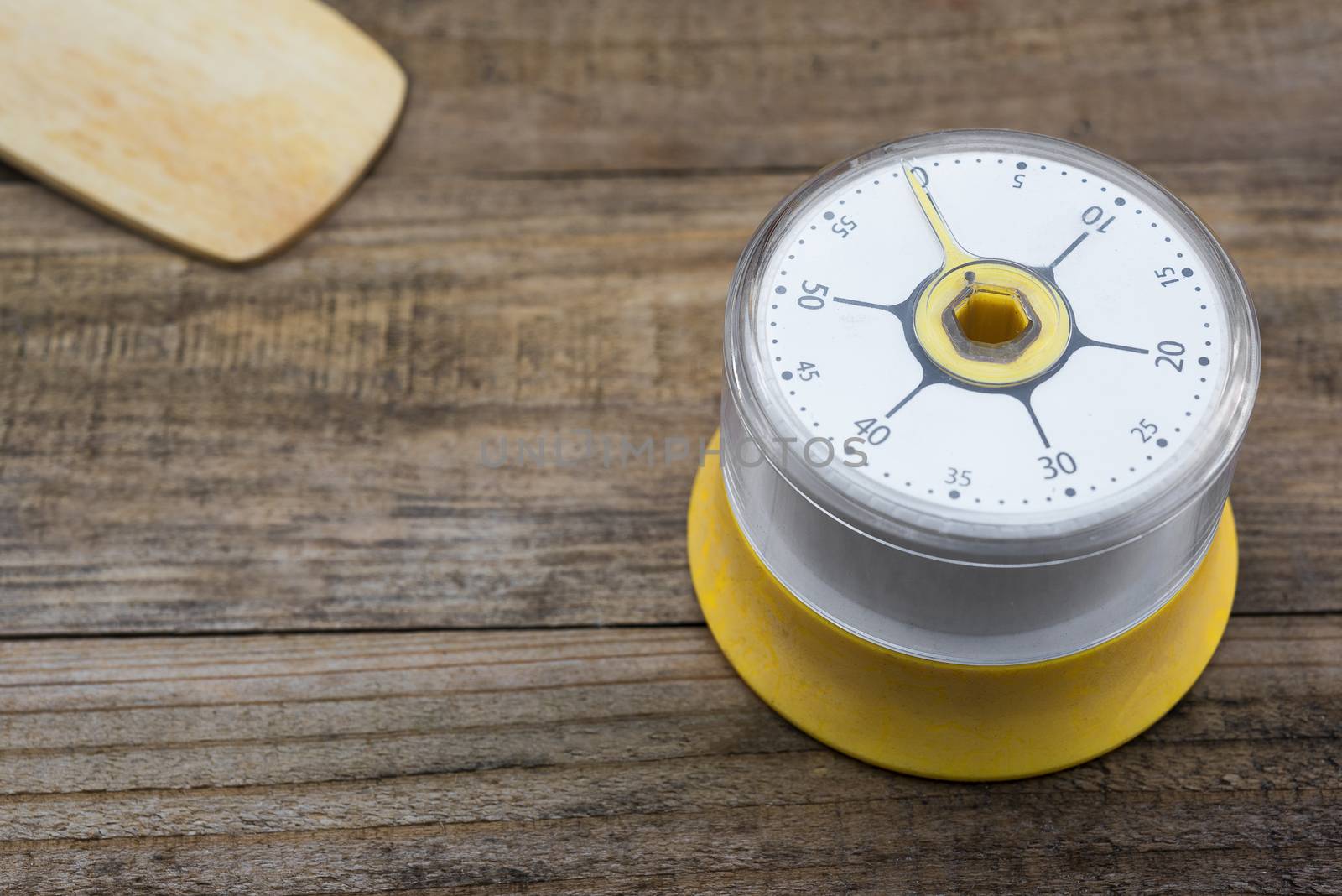 Bakery And Cooking Tools with kitchen timer on wood table