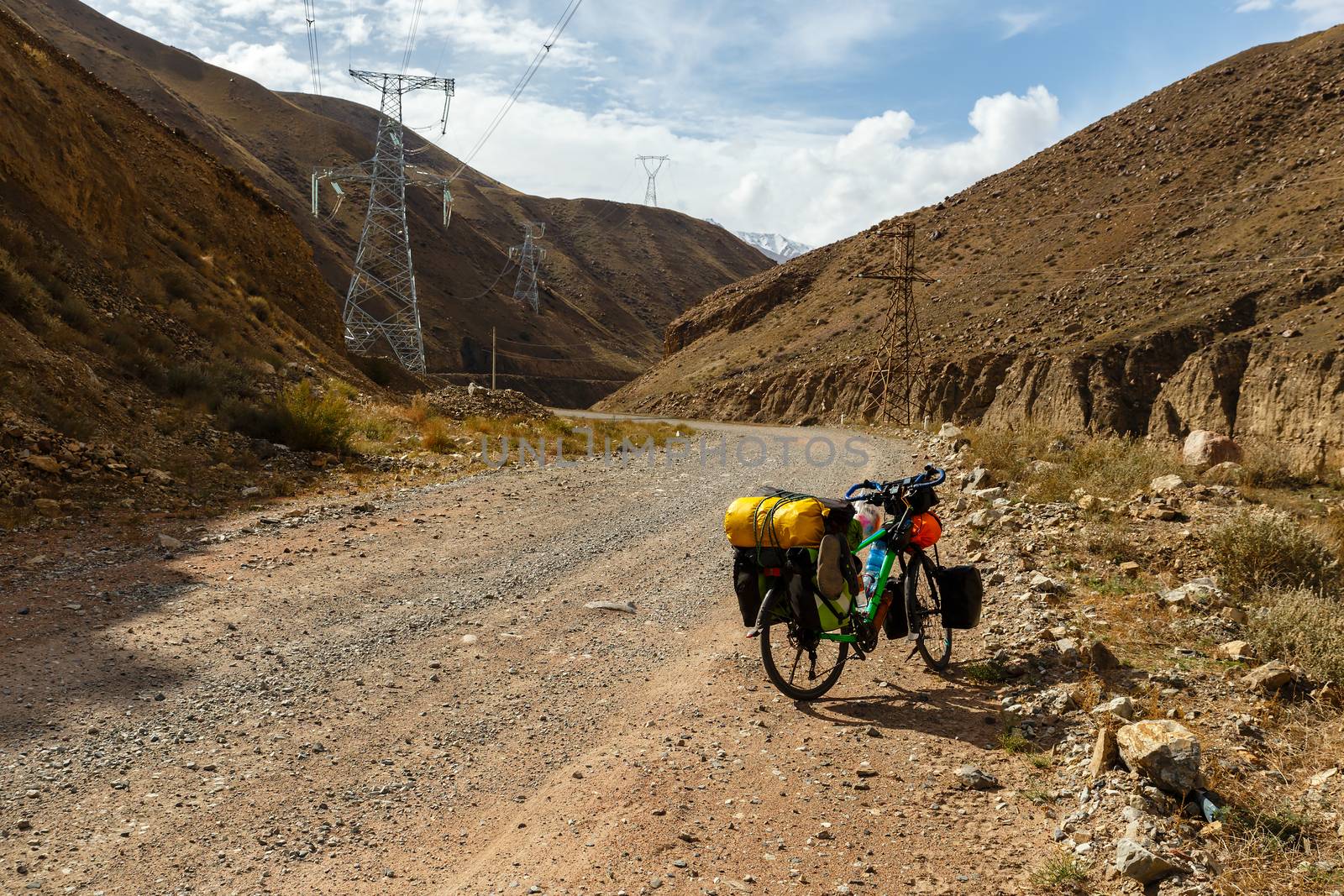 bicycle with bags, landscape, Kyrgyzstan by Mieszko9