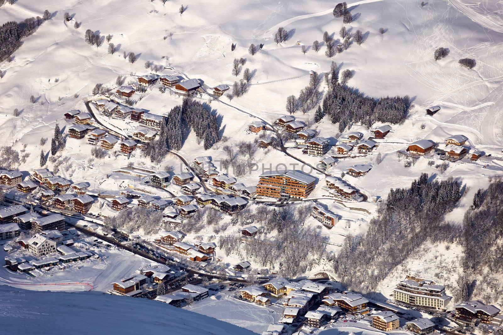 Ski resort Saalbach-Hinterglemm Leogang Fieberbrunn (Austria), aerial view