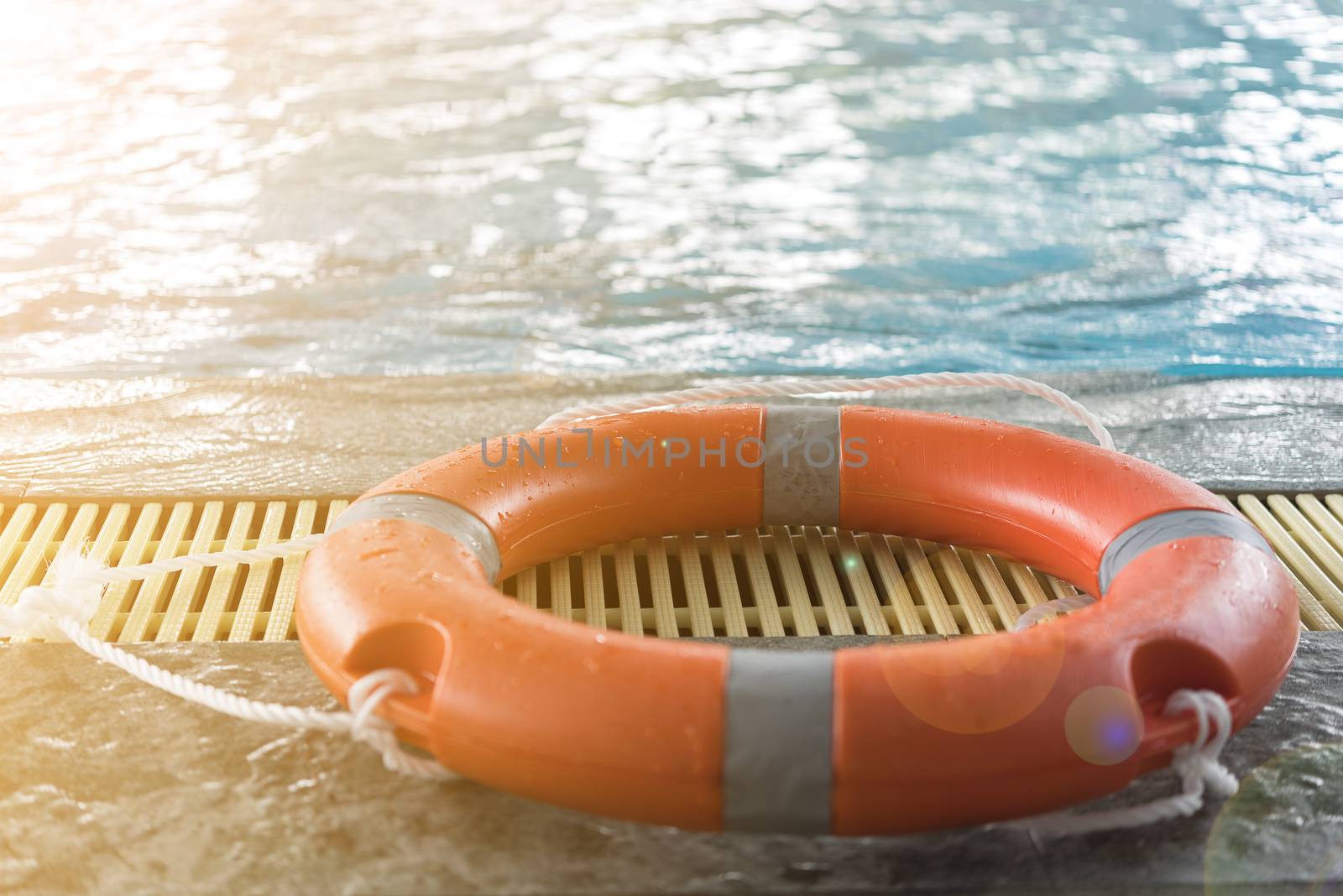 Floating tires on swiming pool