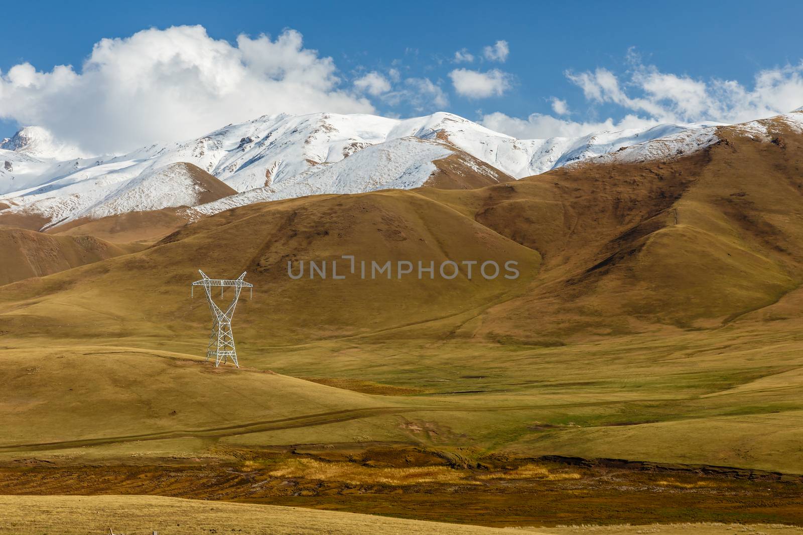 high voltage power line in the mountains of Kyrgyzstan by Mieszko9