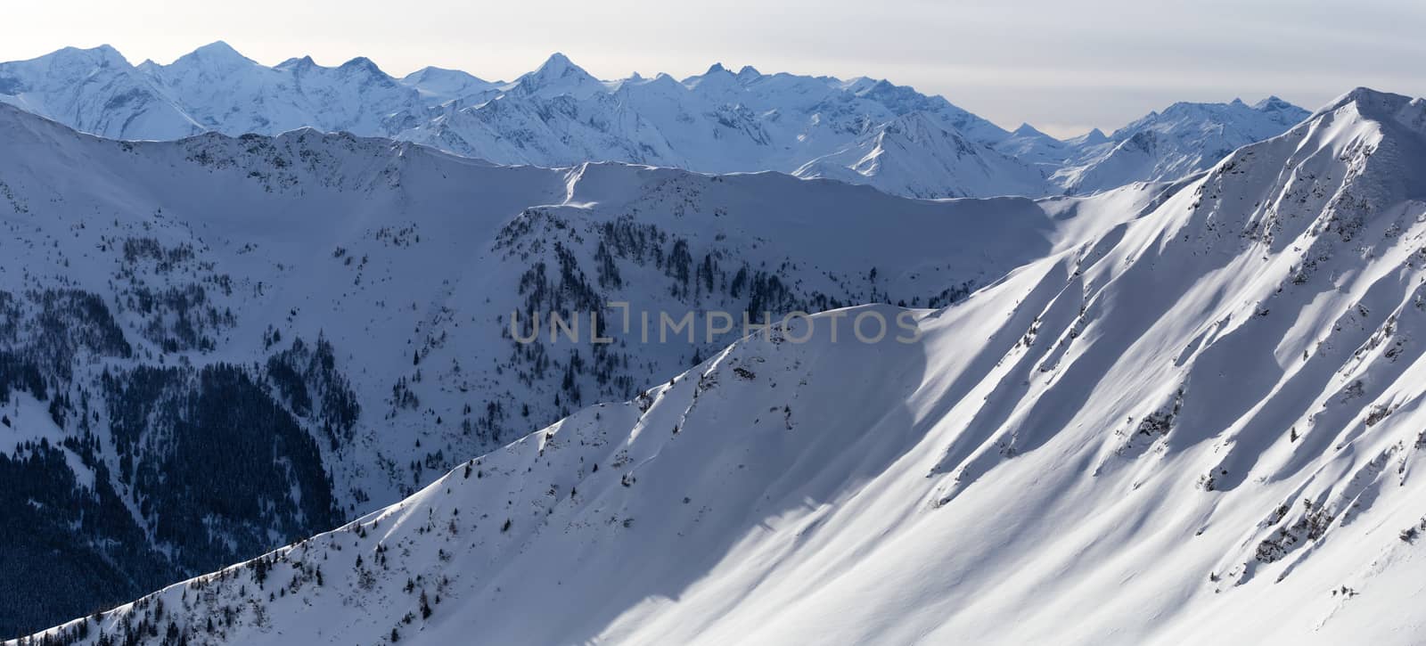 Mountain peaks covered with fresh snow, Austrian Alps, Europe by necro79