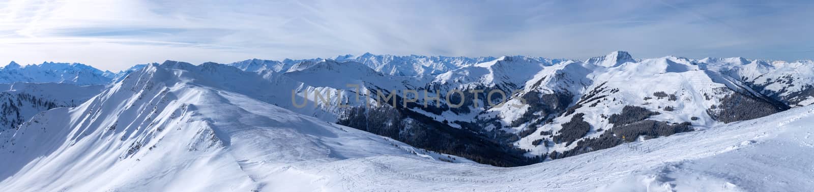 Panoramic view of snowy mountains, Alps, Europe by necro79