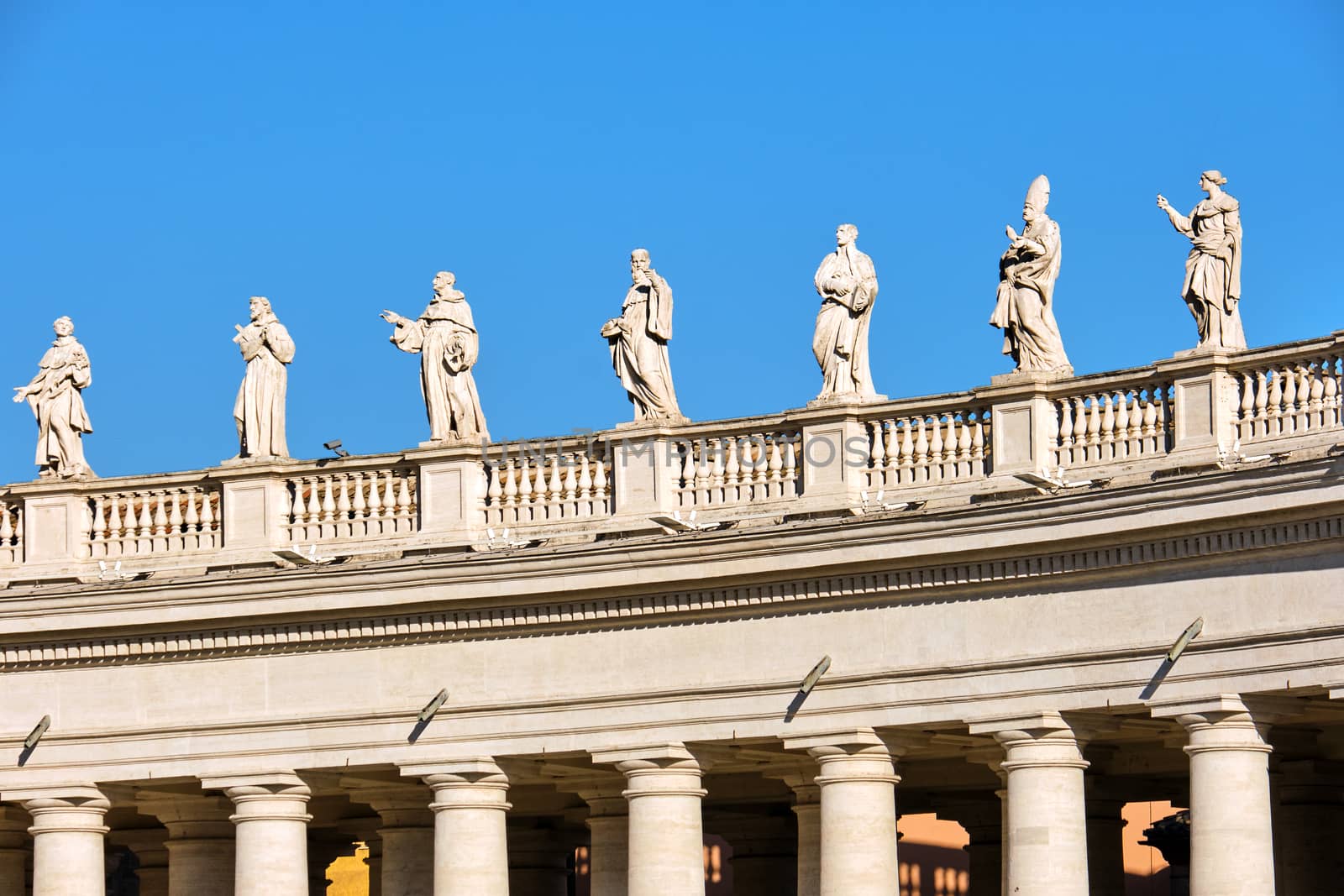 Detail of the statues and columns around St. Peters Square in Rome
