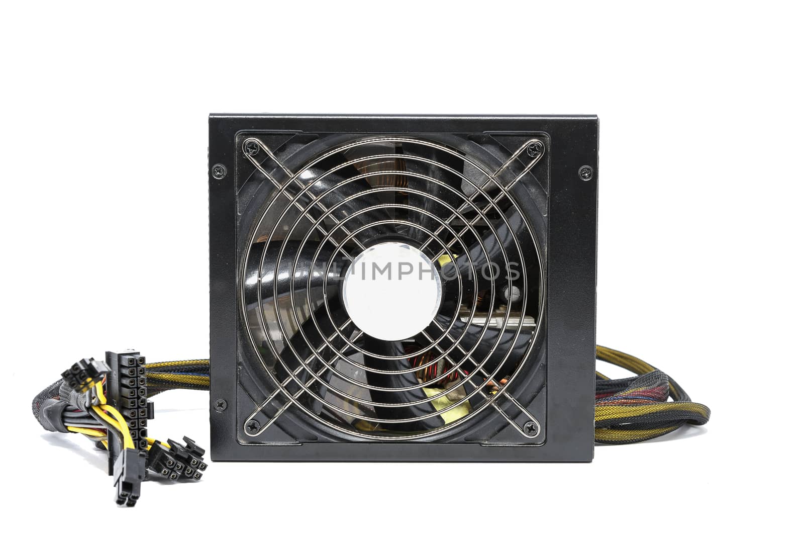 Computer power supply fan with cable isolated on white background