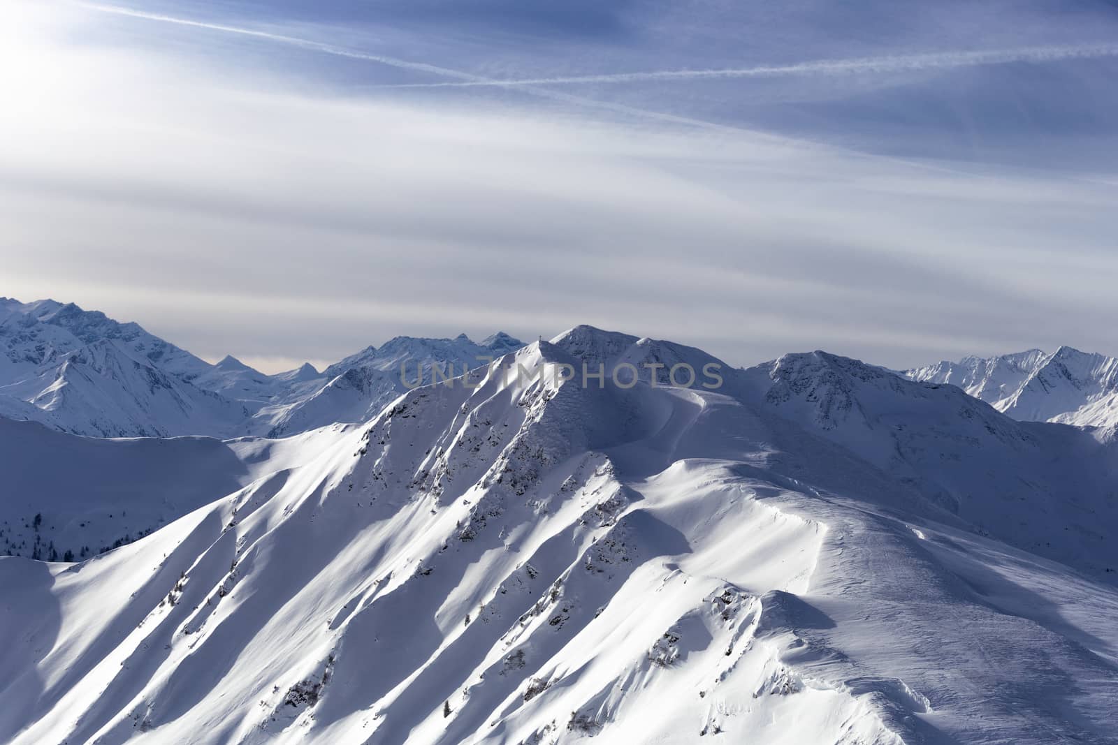 Winter snow covered mountain peaks in Europe. Great place for wi by necro79