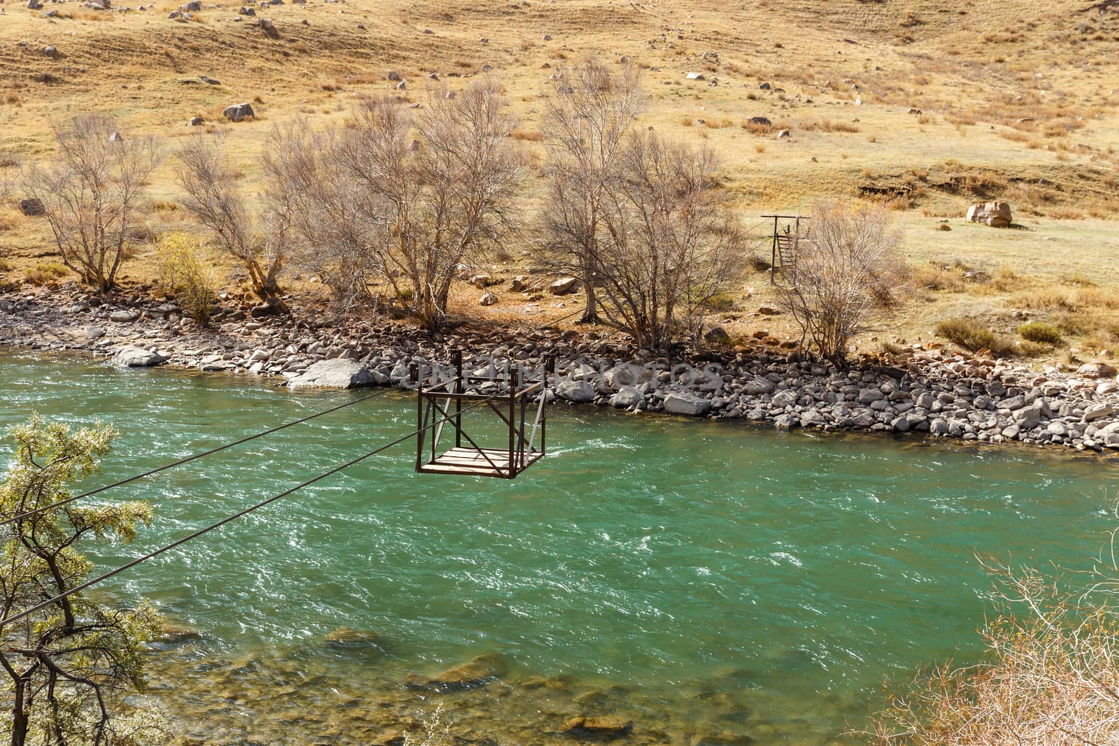 Kokemeren river, Djumgal Kyrgyzstan, river crossing, cable car over river