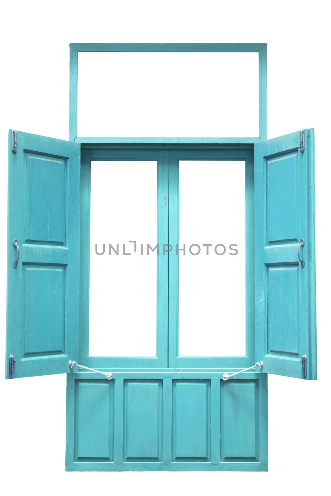 summer old wood twin window open isolated on white background