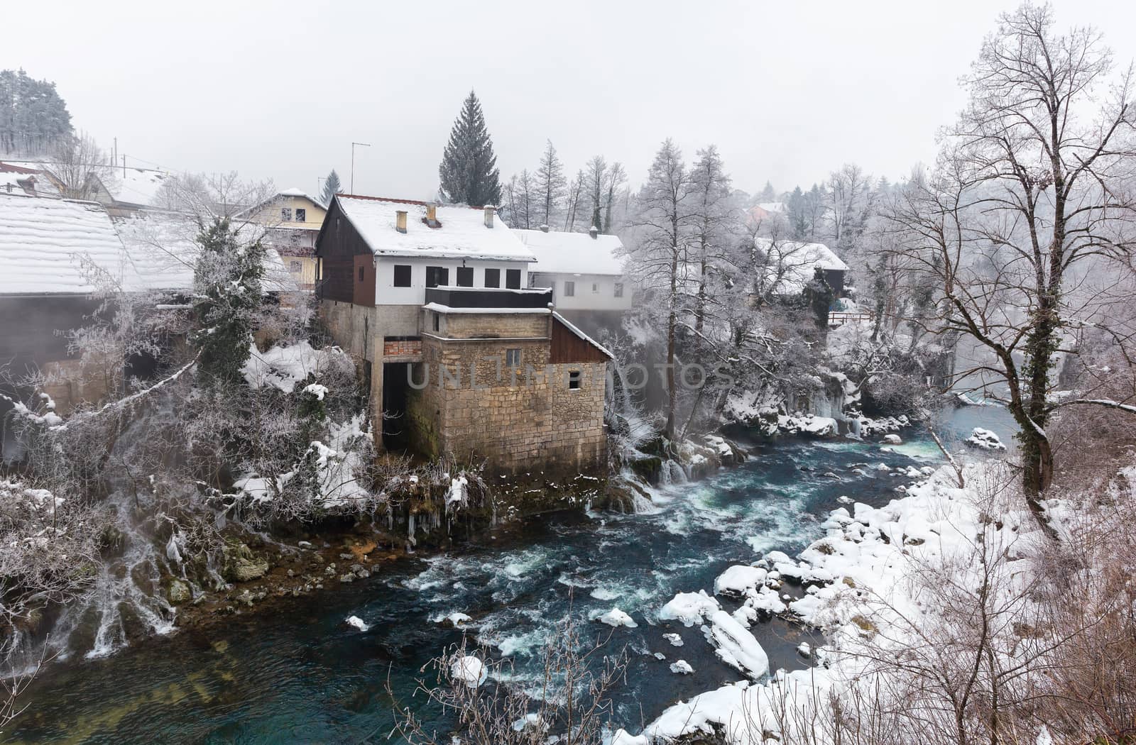 Beautiful and magic waterfalls during winter at Slunj, Croatia,  by necro79