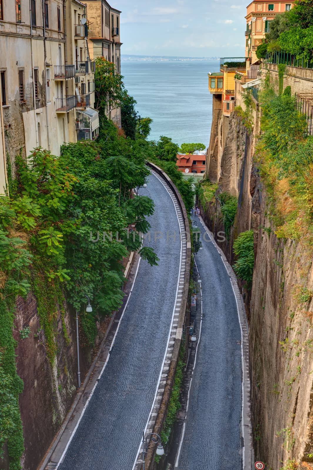 Steep gorge with road seen in Sorrento, Italy