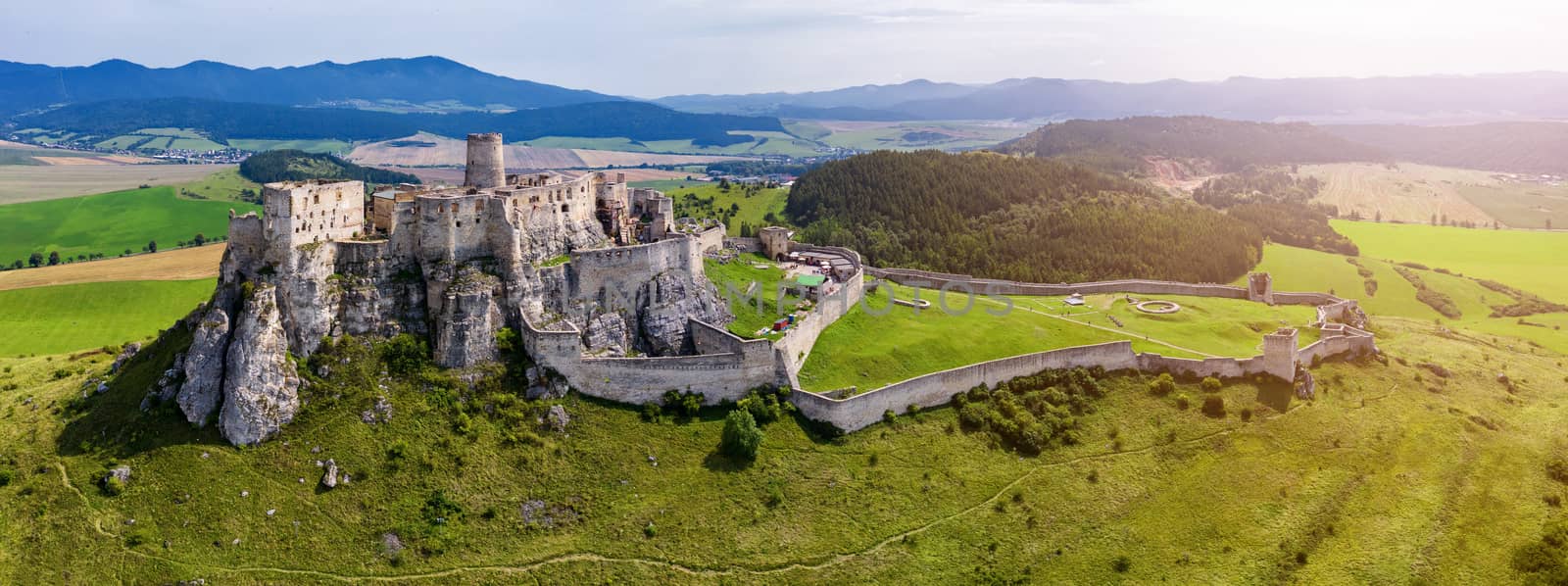 Aerial view of Spis (Spiš, Spišský) castle, Unesco Wold Heritage, Slovakia, second biggest medieval castle in Middle Europe.