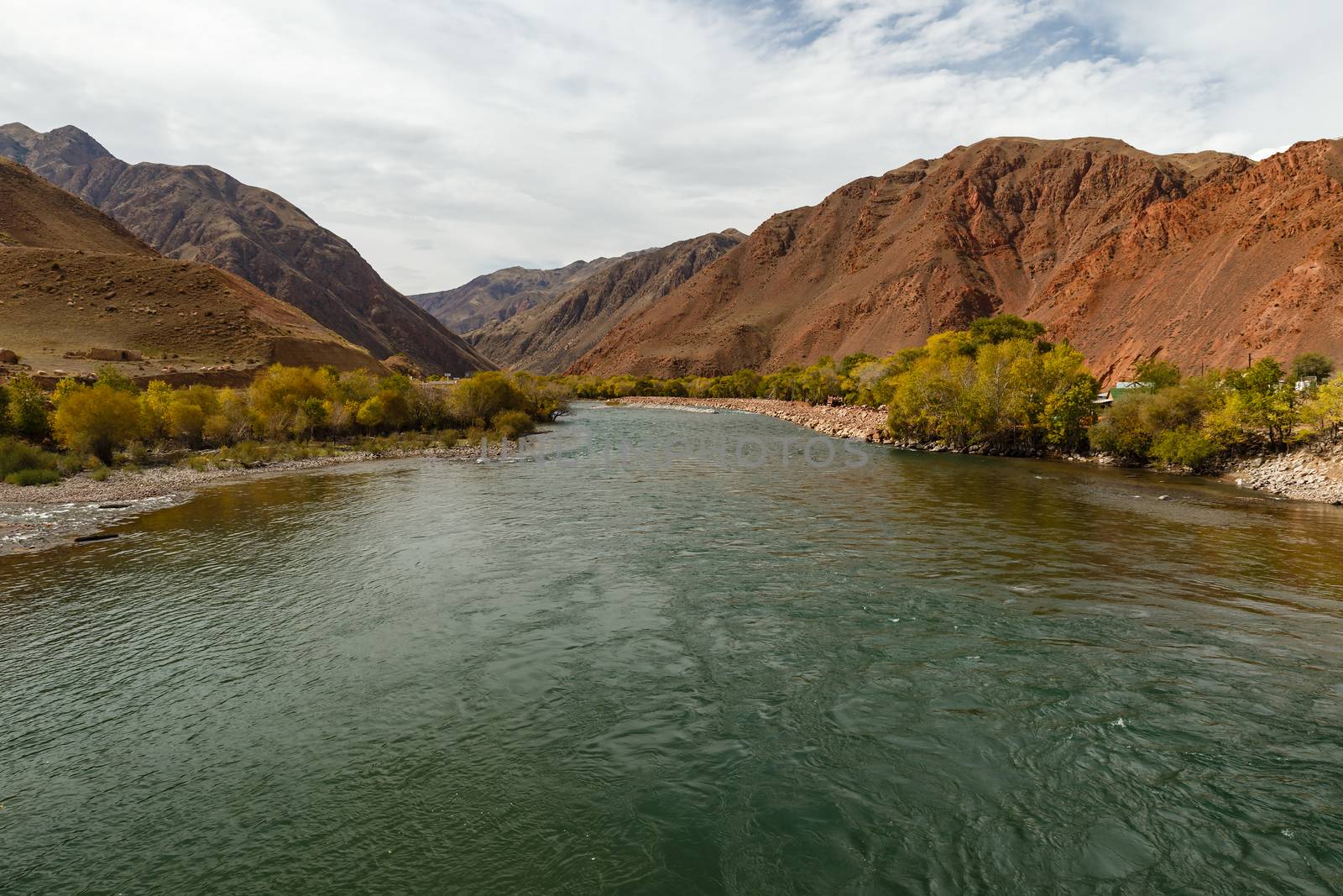 Kokemeren river, Aral, Jumgal District, Naryn Region, Kyrgyzstan, mountain river in the gorge
