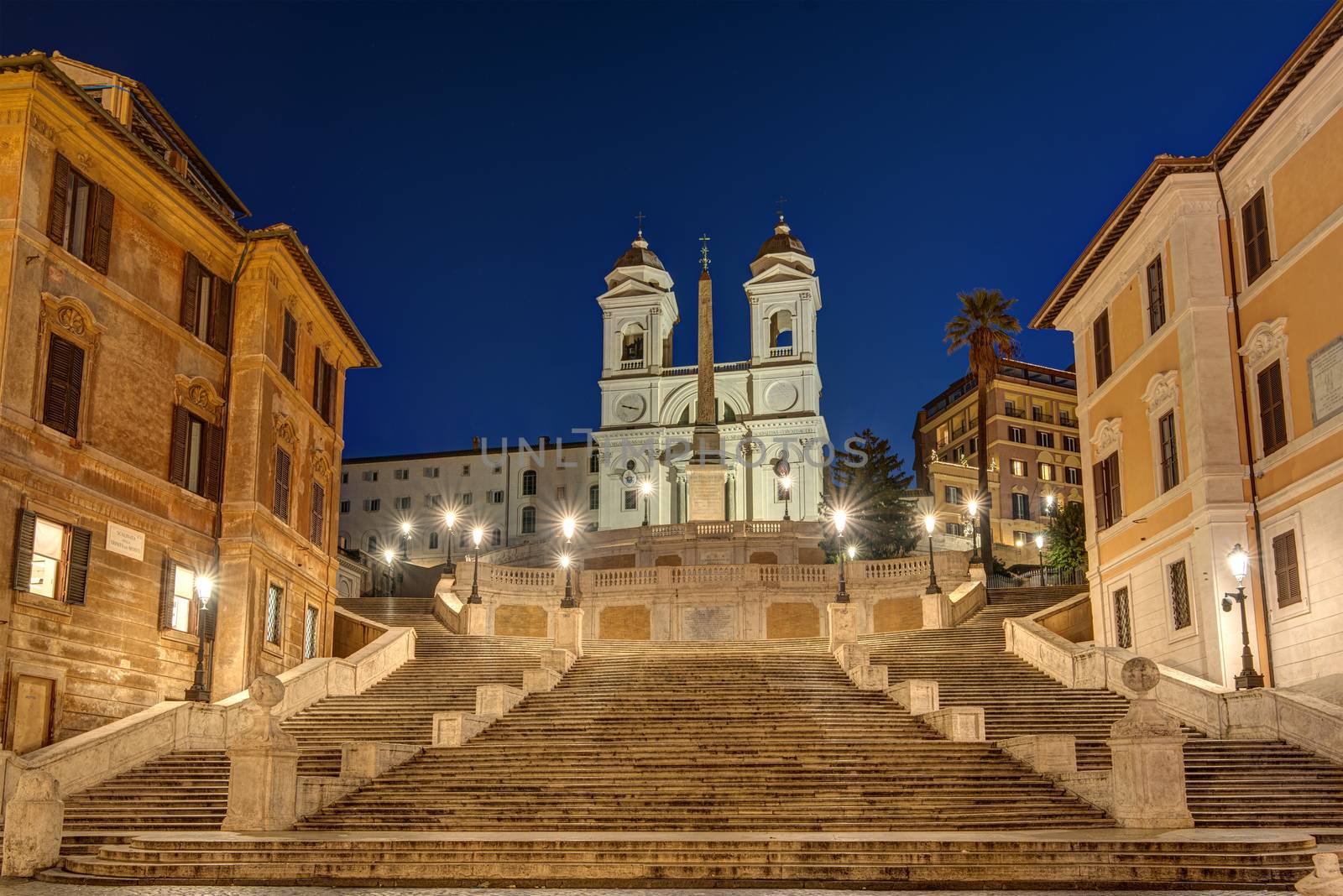 The famous Spanish Steps in Rome at night with no people