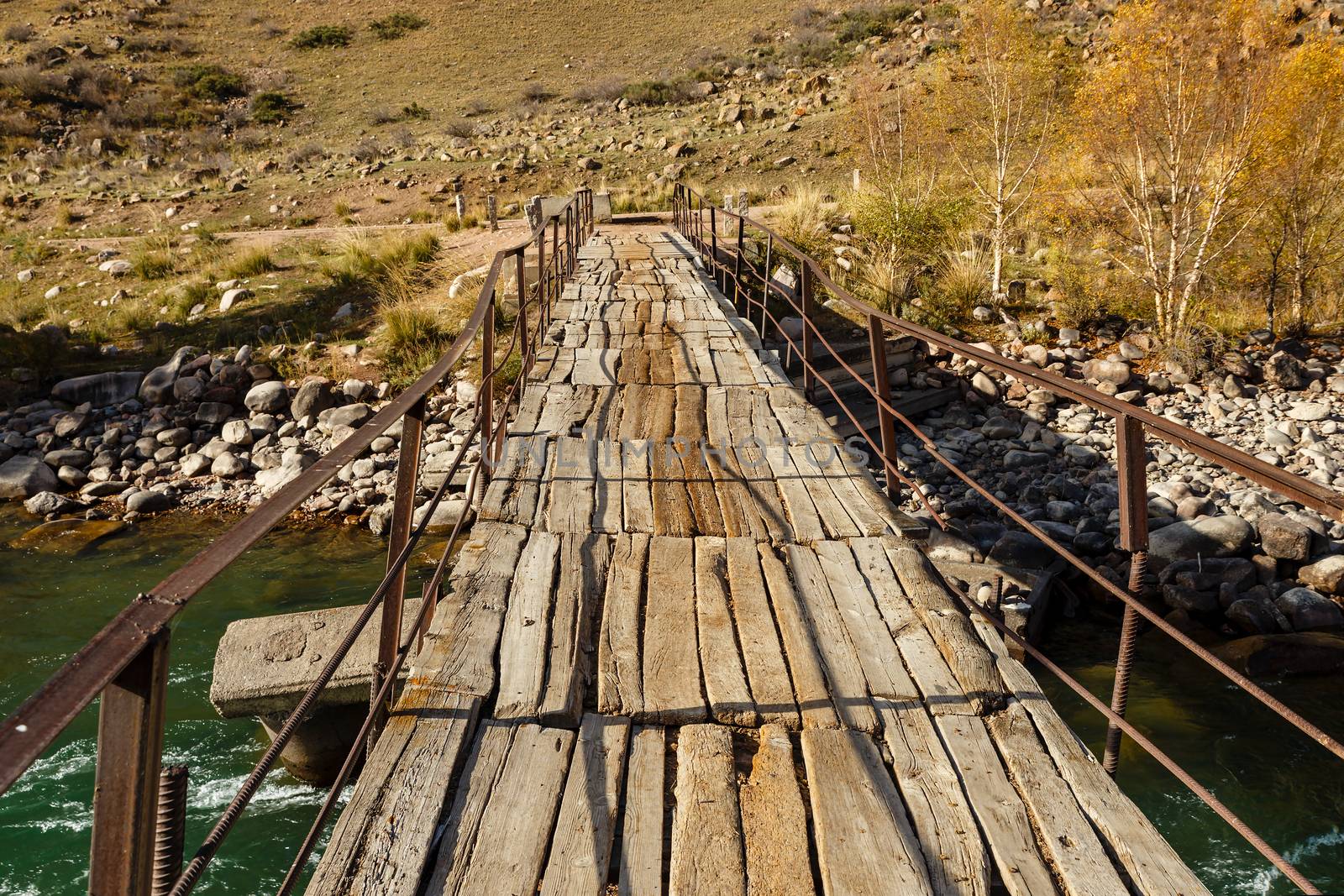 wooden bridge over a mountain river, by Mieszko9