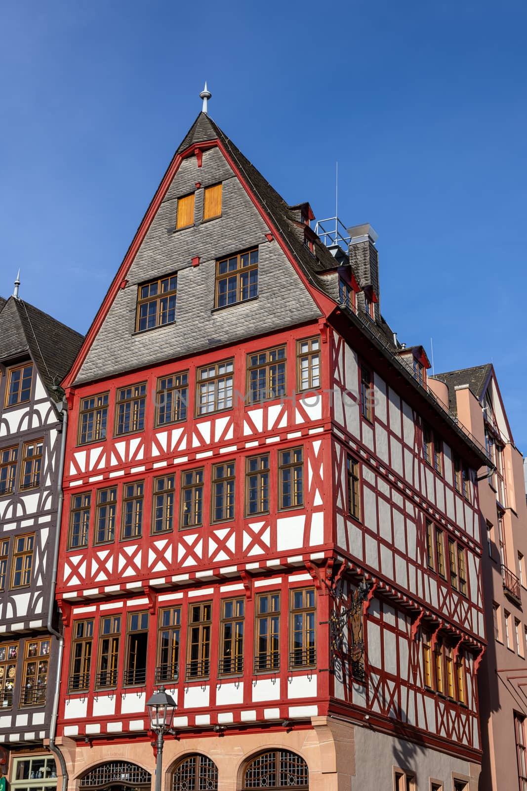 Traditional half-timbered house on Romerberg square, Frankfurt, Germany