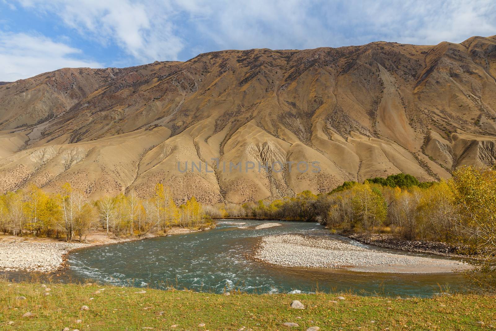 Kokemeren river, mountain river, autumn landscape, Kyzyl-Oi Kyrgyzstan.
