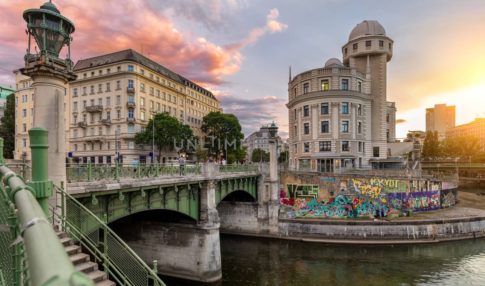 The Danube Canal in Vienna at Night, Vienna, Austria