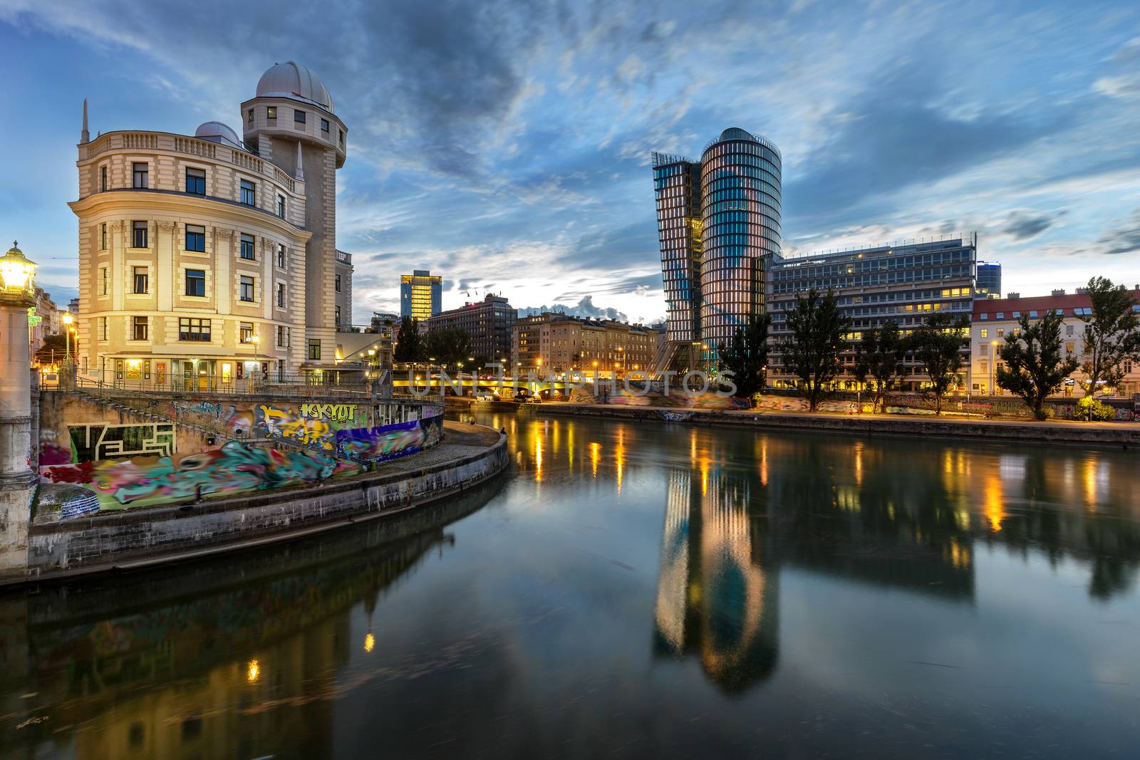 The Danube Canal in Vienna at Night, Vienna, Austria by necro79