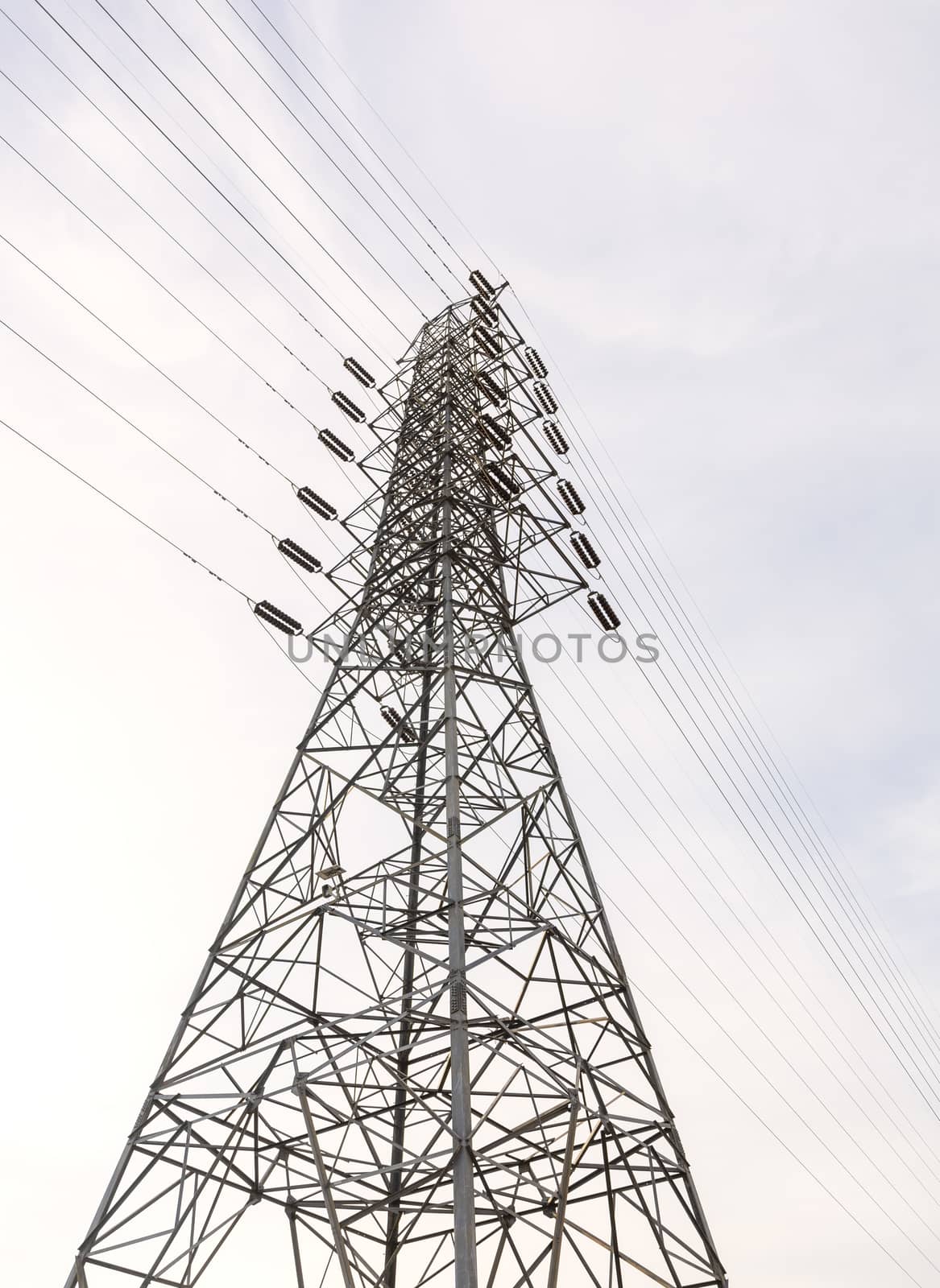 high voltage electric transmission iron tower with high voltage power lines