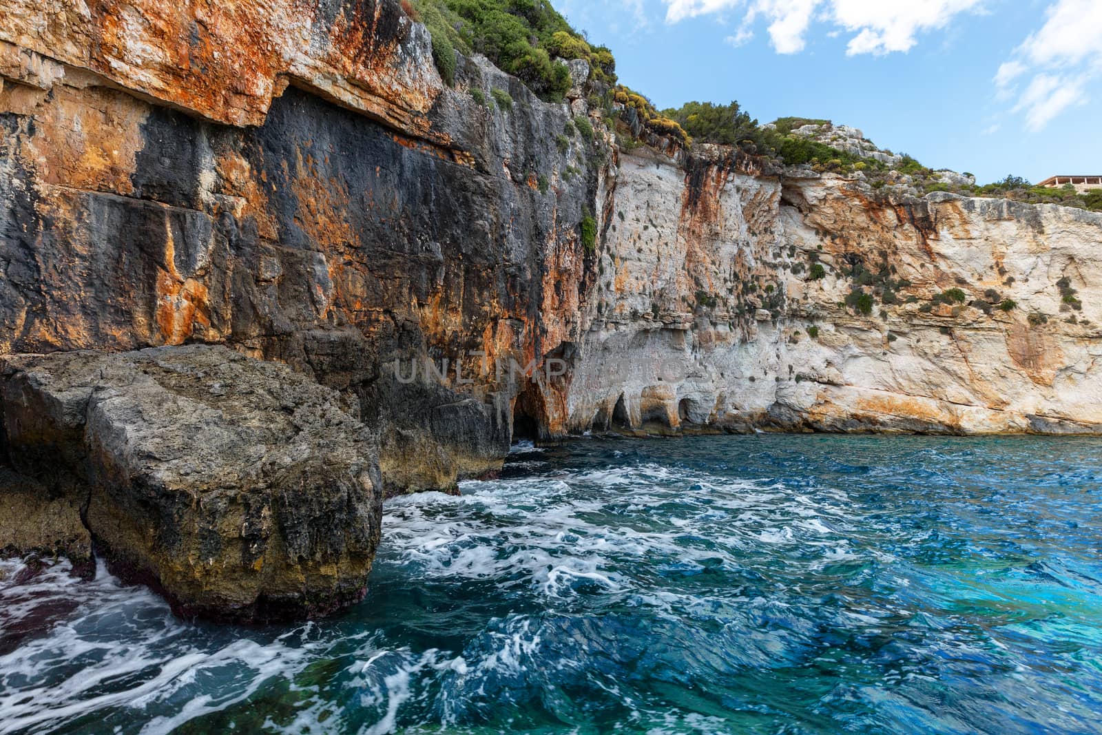 Cliffs at Ionian sea close to blue caves in Zakynthos, Greece