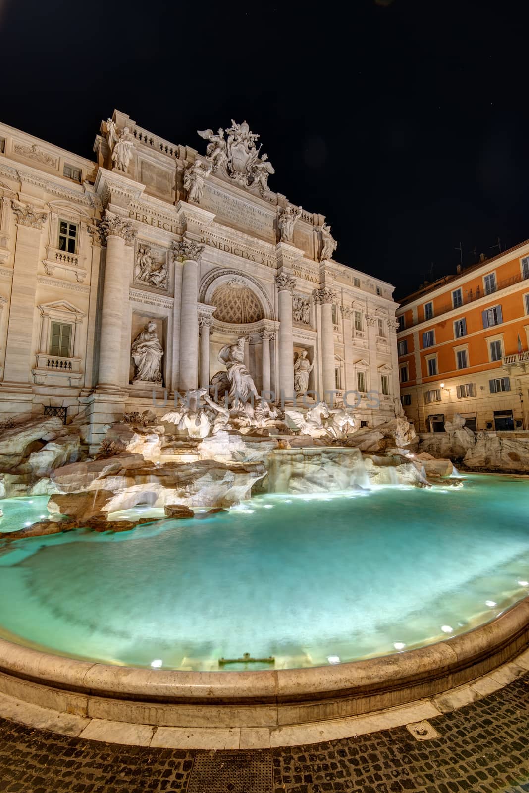 The famous Fontana di Trevi in Rome at night with no people