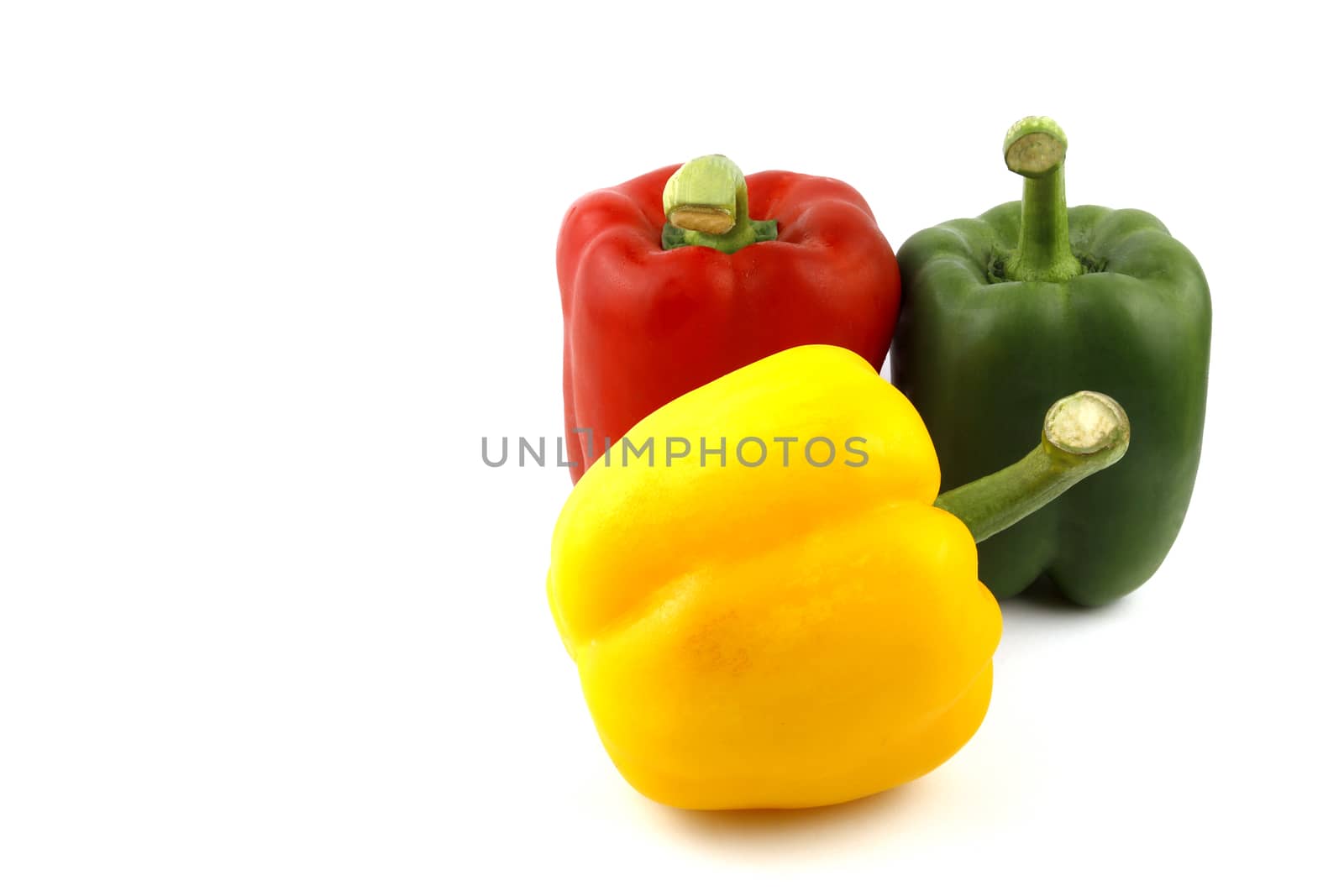 Fresh Green, yellow, red bell pepper. Sweet pepper. Giant pepper. Isolate on white background. Save with clipping path.