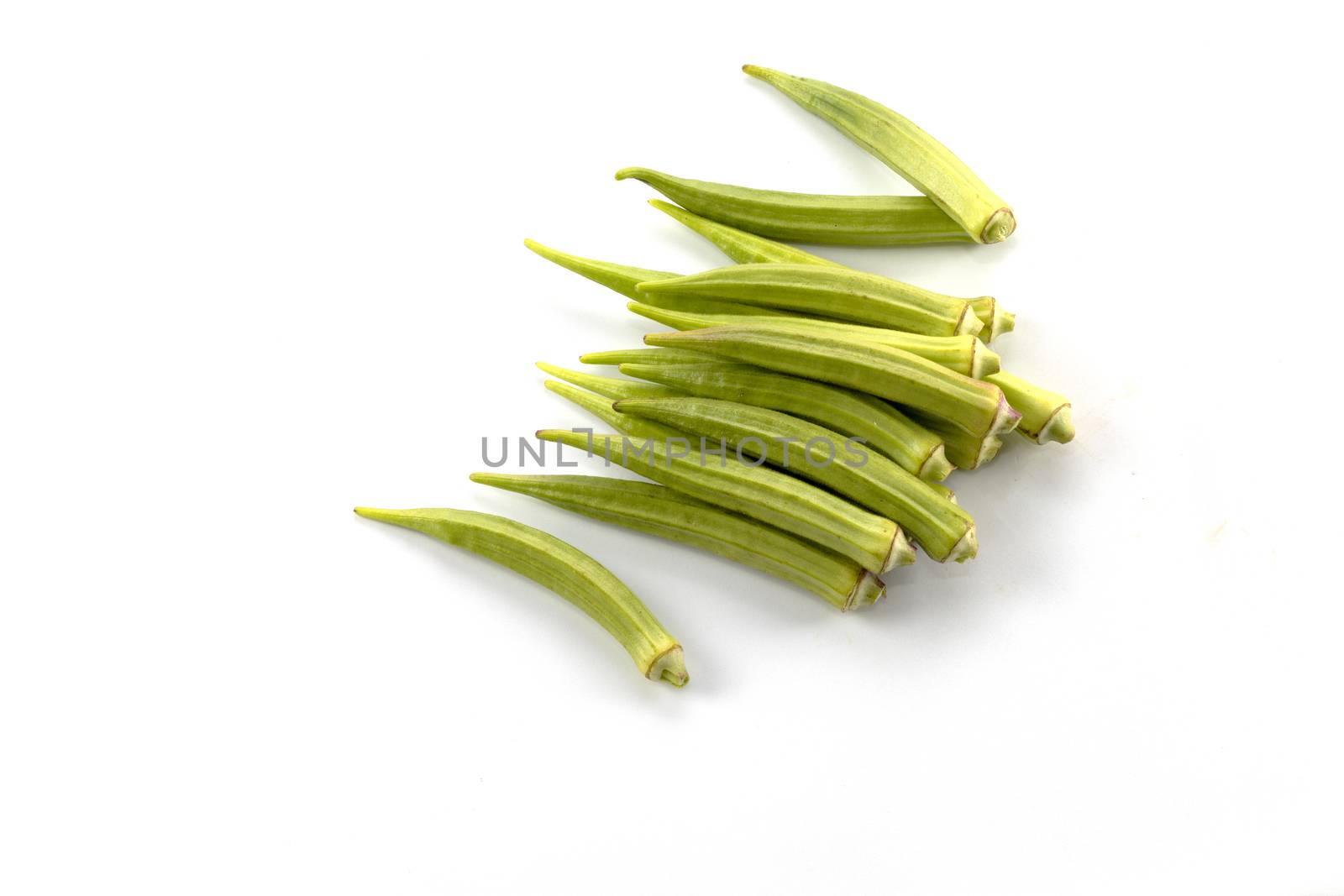 Fresh green okra isolate on white background.