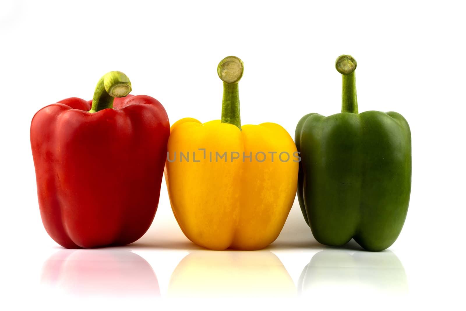 Fresh Green, yellow, red bell pepper. Sweet pepper. Giant pepper. Isolate on white background. Save with clipping path.