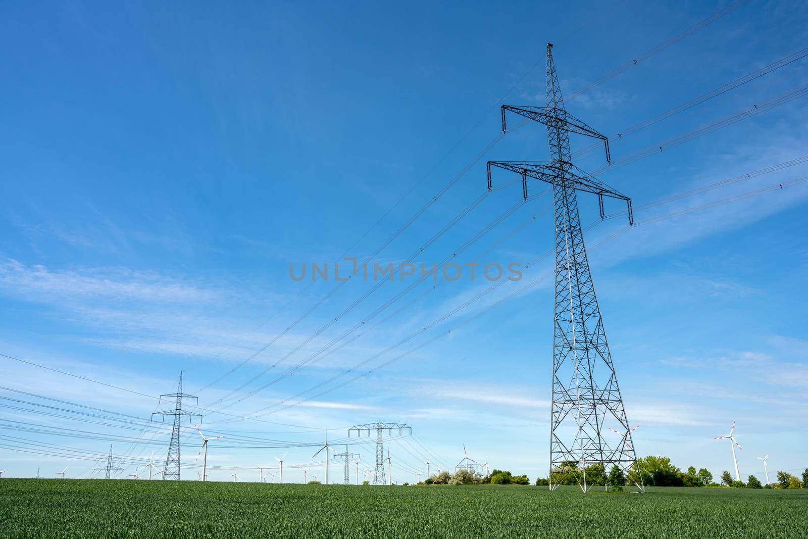 Overhead power lines in an agricultural area by elxeneize