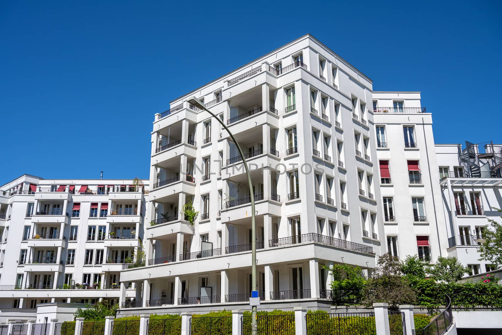 Modern white multi-family houses seen in Berlin, Germany