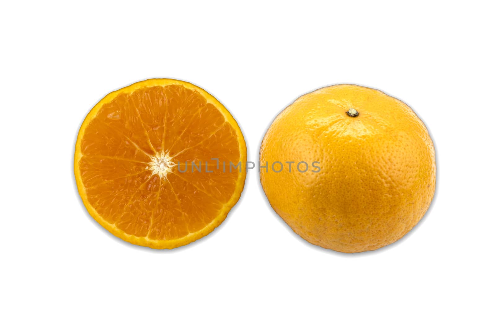 Top view Fresh navel oranges isolated on white background. Save with clipping path.