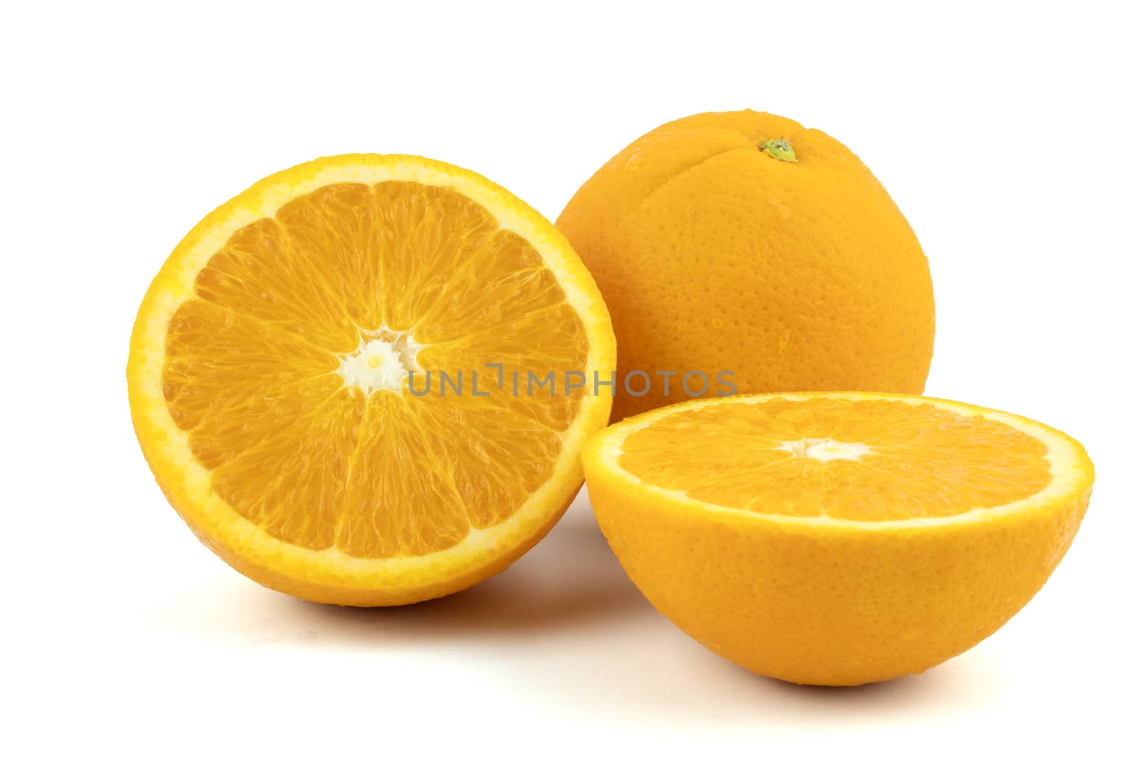 Fresh navel oranges isolated on white background. Save with clipping path.