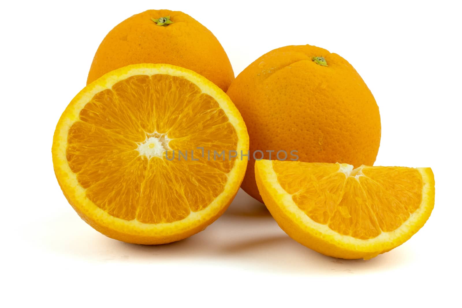 Fresh navel oranges isolated on white background. Save with clipping path.