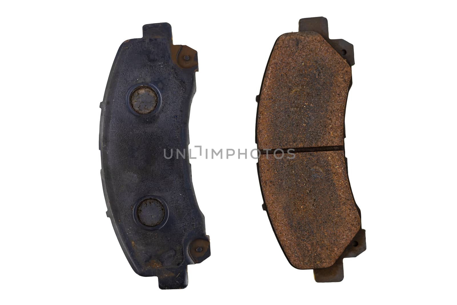 Old car break pad with rust and dust isolated on white background. Save with clipping path.