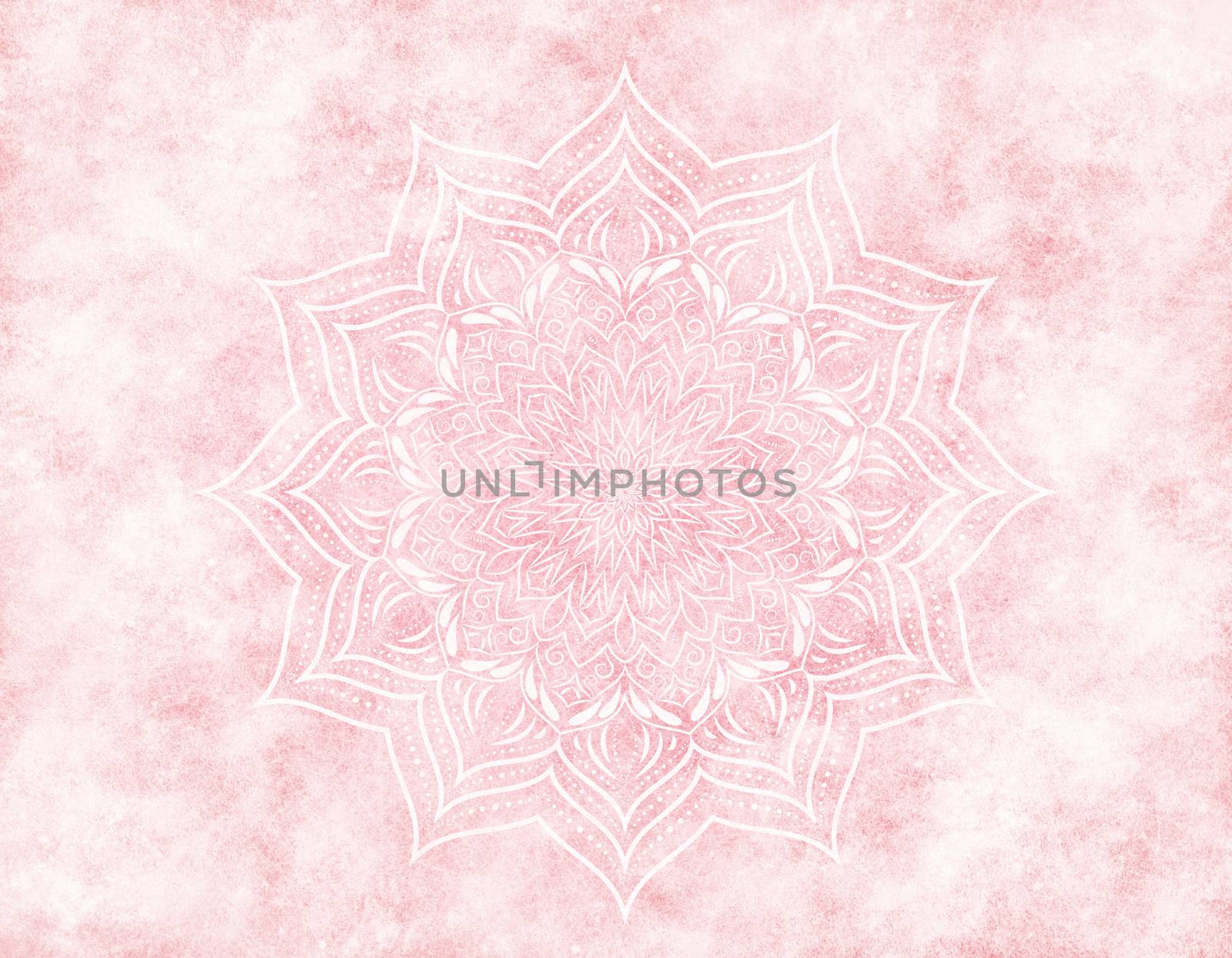 Rosy mandala mystic abstract background in light pink color. With an scratched, faded, foggy effect.